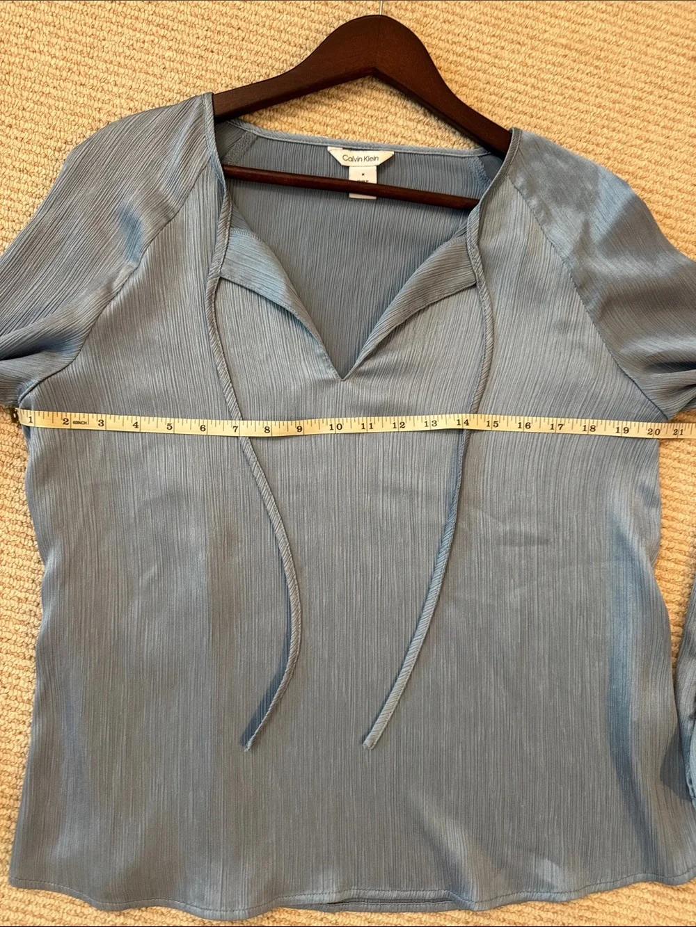 Calvin Klein Dusty Blue V-Neck Long-Sleeve Blouse - Picture 4 of 7